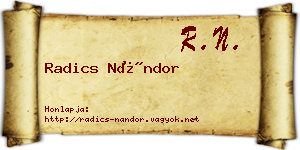 Radics Nándor névjegykártya